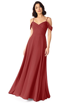 Azazie Tancie Bridesmaid Dresses Rust A-Line Off the Shoulder Chiffon Convertible Dress image1