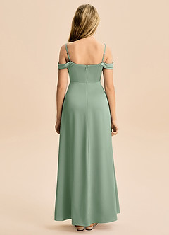 Azazie Lettie Junior Matcha A-Line Off the Shoulder Stretch Satin Dress image3