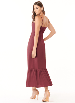 Azazie Justina Robes de demoiselle d'honneur Robe Trapèze en Mousseline de soie Encolure en Forme de Cœur Merlot image4