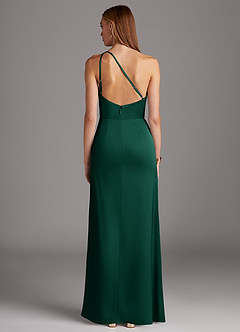Azazie Mika Bridesmaid Dresses Emerald Sheath One Shoulder Stretch Satin Dress image2