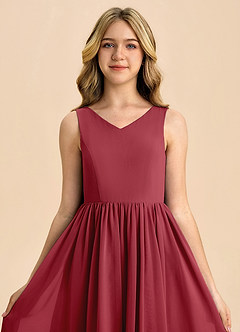 Azazie Hathaway Junior Pomegranate A-Line Bow Chiffon Dress image6