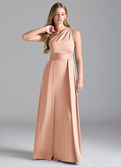Azazie Dallas Jurken voor bruidsmeisjes Jurk van Stretch Satijn met A-Lijn One-Shoulder Rosé Goud image1