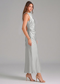 Azazie Evadne Brautjungfernkleider Etui Plissee Stretch-Satin Kleid Silber image4