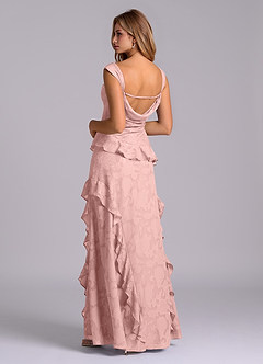 Azazie Sloane Brautjungfernkleider Eine Linie Herzausschnitt Blumen-Burnout Kleid Puderrosa image2