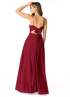 Azazie Rae Bridesmaid Dresses Burgundy A-Line Bow Mesh Dress image2