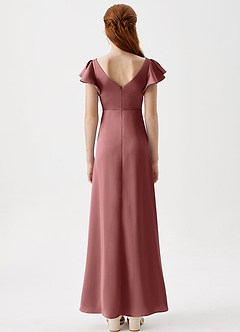 Azazie Omari Junior Vestido de Amatista de Satén Elástico de Corte en A con Plisado image7