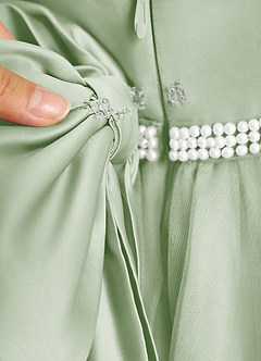 Azazie Firefly Flower Girl Dresses Dusty Sage A-Line Bow Matte Satin Dress image8