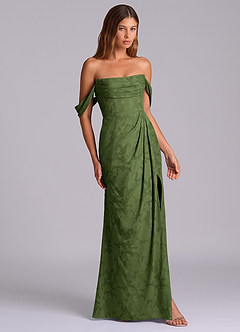 Azazie Johana Robes de demoiselle d'honneur Robe Sirène Convertible en Blumen-Burnout Épaule décolletée Olive image5