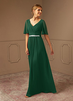 Azazie Tricia vestidos de madre de la novia Vestido de Verde Oscuro de Gasa de Corte En A con Cuello en V Plisado image1