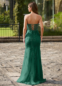 Lacefloral Green Silk-like Satin Prom Dress image2