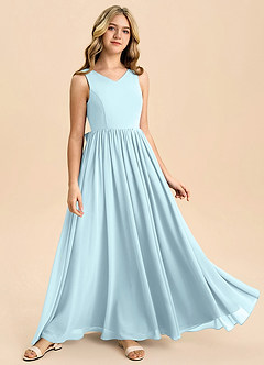 Azazie Hathaway Junior Vestido de Azul Nube de Gasa de Corte en A con Lazo image2