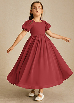 Azazie Joss Flower Girl Dresses Rust A-Line with Sleeves Chiffon Dress image3