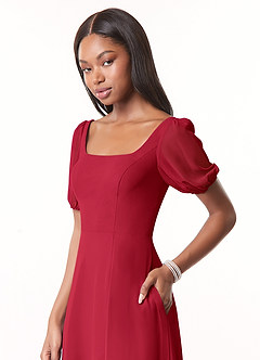 Azazie Alani Bridesmaid Dresses Scarlet A-Line Square Neckline Chiffon Dress image4