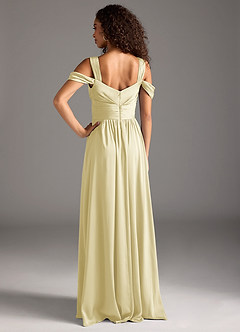 Azazie Lianne Bridesmaid Dresses Lemon Sorbet A-Line Off the Shoulder Stretch Satin Dress image5
