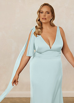 Christian Siriano Bridal for Azazie 1011 Bridesmaid Dresses Sea Glass Mermaid Bow Stretch Satin Dress image13