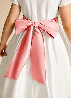 Azazie Deary Flower Girl Dresses Ivory Coral A-Line Bow Cotton Dress image8