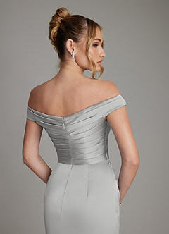 Azazie Teyana Bridesmaid Dresses Silver Sheath Off the Shoulder Stretch Satin Dress image8