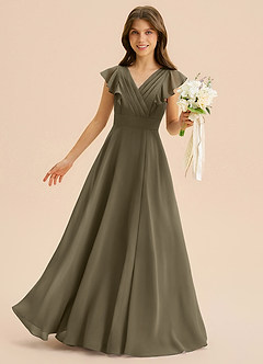 Azazie Anysa Junior Robe Trapèze en Mousseline de soie Rayé Vert Saule image1