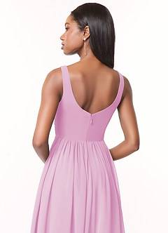 Azazie Keyla Bridesmaid Dresses Candy Pink A-Line V-Neck Pleated Chiffon Dress image4