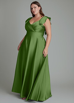 Azazie Leilani Bridesmaid Dresses Basil A-Line Ruched Stretch Satin Dress image15