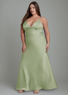 Azazie Stefania Bridesmaid Dresses Dusty Sage A-Line Stretch Satin Dress image12