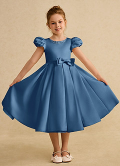 Azazie Pearl Flower Girl Dresses Twilight Ball-Gown Pleated Matte Satin Dress image4