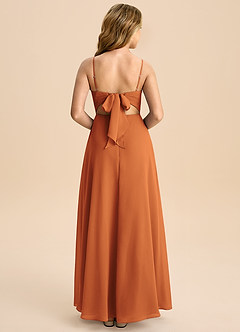 Azazie Shale Junior Cinnamon A-Line Bow Chiffon Dress image1