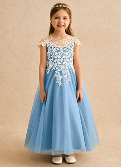 Azazie Dandelion Flower Girl Dresses Steel Blue Ball-Gown Lace Dress image4