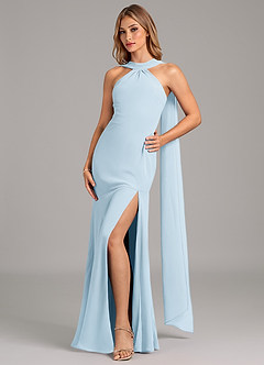 Azazie Kinsley Bridesmaid Dresses Sky Blue Mermaid Pleated Chiffon Dress image1