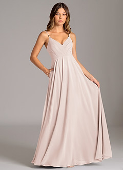 Azazie Amani 신부 들러리 드레스 A라인 주름진 쉬폰 바닥 길이 드레스 image6