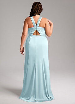Azazie Rue Bridesmaid Dresses Cloud Blue Mermaid Pleated Stretch Satin Dress image9