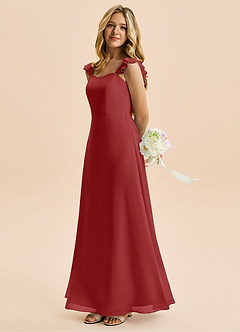 Azazie Mavie Junior Abito A-Line in Chiffon Increspato Ruggine image3