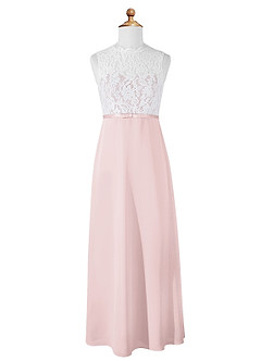Azazie Rana Junior Robe Trapèze en Mousseline de soie Dentelle Rose Pâle image5