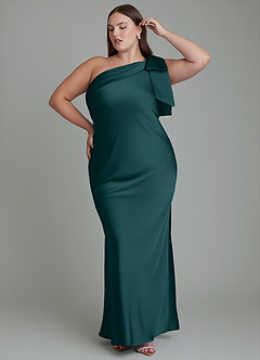 Azazie Yuanna Bridesmaid Dresses Pine Mermaid One Shoulder Stretch Satin Dress image11