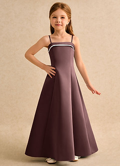 Azazie Izel Girls Formal Flower Girl Dresses Ivory Espresso A-Line Pleated Matte Satin Dress image5