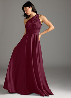Azazie Charlize Bridesmaid Dresses Mulberry A-Line One Shoulder Stretch Satin Dress image5
