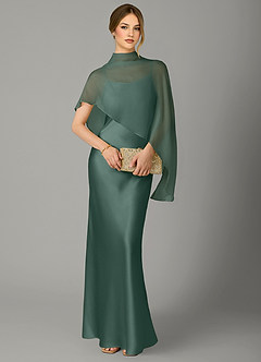 Azazie Jaleesa Jurken voor bruidsmeisjes Jurk van Stretch Satijn met A-Lijn Hoge Kraag Eucalyptus image5