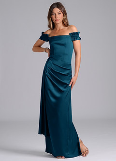 Azazie Kalysia Bridesmaid Dresses Ink Blue Mermaid Off the Shoulder Stretch Satin Convertible Dress image3