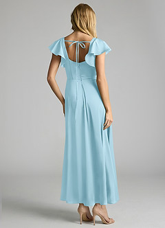 Azazie Bondi 신부 들러리 드레스 A라인 셔링 스트레치 새틴 발목 길이 드레스 image3