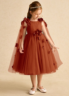 Azazie Staria Flower Girl Dresses Paprika Ball-Gown Ruched Tulle Dress image7