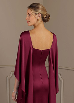 Azazie Eli Mother of the Bride Dresses Burgundy Sheath Boatneck Stretch Satin Dress image6