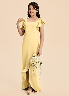 Azazie Demi Junior Butter Mermaid Bow Stretch Satin Dress image4