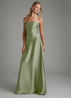 Azazie Amina Bridesmaid Dresses Pistachio A-Line Corset Stretch Satin Dress image7