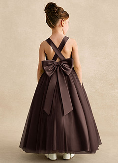 Azazie Peanut Blumenmädchenkleider A-Linie Riemen Tüll Kleid Ganache image1