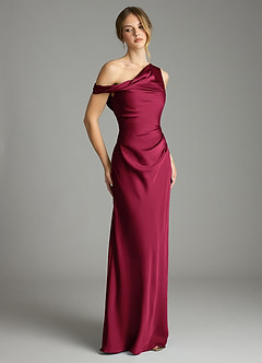 Azazie Emerson Brudtärnklänningar Klä av Sjöjungfru i Stretch Satin Av axeln Bourgogne image5