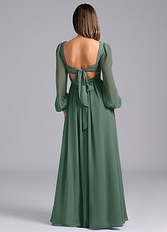 Azazie Zeya Brautjungfernkleider A-Linie Langarm Chiffon Kleid Seemoos image2