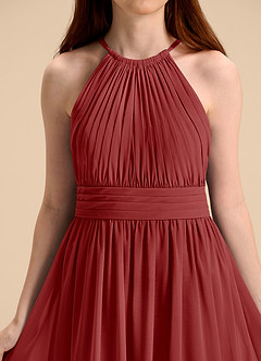 Azazie Malone Junior Rust A-Line Pleated Chiffon Dress image8