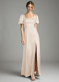 Azazie Fyona Bridesmaid Dresses White Alabaster A-Line Pleated Stretch Satin Dress image1