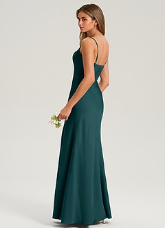 Azazie Lidia Bridesmaid Dresses Pine Mermaid Side Slit Stretch Satin Dress image6