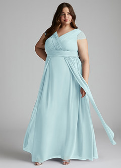 Azazie Organa Final Sale Sea Glass A-Line Pleated Chiffon Dress image7